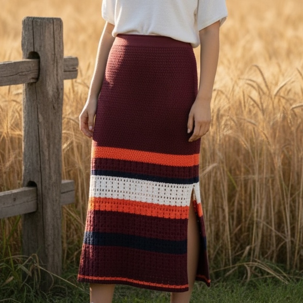 Free People Burgundy Striped Knit Maxi Skirt - Picture 1 of 10
